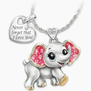 Cute Red Rhinestone Crystal Silvertoned Cartoon Elephant Pendant Necklace